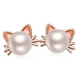 Katze Ohrringe Rosegold Ohrringe Kinder Ohrringe Perle Katzen Perlenohrringe Silber Ohrstecker Katze Rose Gold Ohrringe Mädchen Ohrringe Katze Katzenliebhaber Katzen Schmuck Weihnachts Ohrringe von jiamiaoi