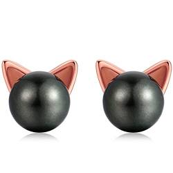 Katze Ohrringe Schwarz Ohrringe Silber 925 Katze Ohrstecker Perle Kinder Ohrringe Silber Katzen Ohrringe Mädchen Katze Perlenohrringe Silber Perlenstecker Katze Ohrringe Silber Perle Katze Deko von jiamiaoi