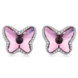 Schmetterling Ohrringe Rosa Schmetterling Ohrstecker Silber Schmetterling Ohrringe Silber 925 Stecker Schmetterling Ohrringe Weißgold 925 Sterling Silber Ohrringe Mädchen Weihnachts Ohrringe von jiamiaoi