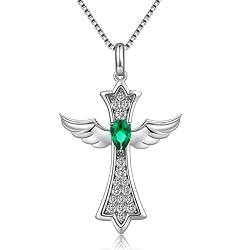 Weißgold Kette Kreuz Damen Silber Halskette Kreuz Anhänger Flügel Kreuz Kette Silber Damen Kette Silber Kreuz Silberkette Kreuz Kreuzkette Silber Kreuz Kette mit Diamant von jiamiaoi