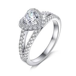 jiamiaoi 18K Weißgold Plattiert Damen Ring Silber 925 Hochzeitsring Damen Silber Verlobungsring Ehering für Braut Solitär Ringe Damen Diamant Silber Ringe für Frauen (E-Herz Ring, 49(15.60)) von jiamiaoi