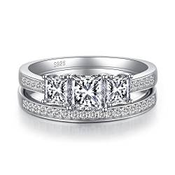 jiamiaoi Damen Ring Silber 925 Verlobungsringe EheringeDamen Weißgold Ring Braut Ring Silber Ringe Damen Hochzeit Ring Damen Breiter Ring Diamant Verlobungsringe Eheringe Hochzeit Ring Sets 57 von jiamiaoi