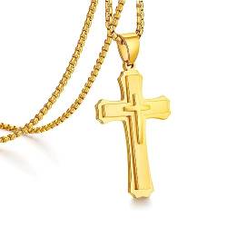 jiamiaoi Gold Kreuz Kette Herren Damen Vergoldet Kette Kreuz Anhänger Gold Kreuz Halskette Männer Kreuz Silberkette Gold Kette mit Kreuz Herren Kette Silber Kreuz Vergoldet Halskette Kreuz 24 Inches von jiamiaoi