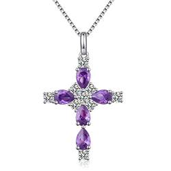 jiamiaoi Kreuz Kette Damen Kette mit Kreuz Anhänger Kreuz Halskette Silberkette mit Kreuz Amethyst Kette Silber Diamant Kreuz Halskette Kreuz Ohrhänger Silber 925 Kreuz Kette Gold von jiamiaoi