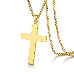 jiamiaoi Kreuz Kette Herren Gold Kreuz Halskette Vergoldet Kette Kreuz Männer Kreuz Anhänger Gold Kette Herren Halskette mit Kreuz Kette 55cm von jiamiaoi
