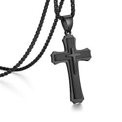 jiamiaoi Kreuz Kette Schwarz für Herren Damen Schwarze Kreuz Kette Männer Kreuz Anhänger Schwarz Kette mit Kreuz Silberkette 925 Kreuz Halskette Schwarz Silberkette mit Kreuz Frauen 24 Inches von jiamiaoi