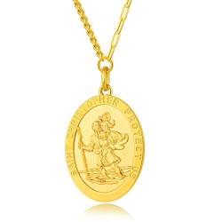 jiamiaoi St. Christopherus Halskette Herren Damen Gold St. Christopherus Medaille Saint Christopher Anhänger Männer Frauen Kette Silber Vergoldet Halskette Gold Kette Herren Halskette Silber von jiamiaoi