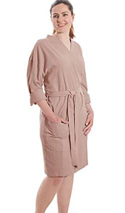 jilda-tex Damen Bademantel Kimono Stone-Washed Renforce Lissabon 100% Bio-Baumwolle Knitterlook Bügelfrei Uni Leinen-Optik Bügelfrei GOTS Made in Green (Altrosa, One Size (EU 36-42)) von jilda-tex