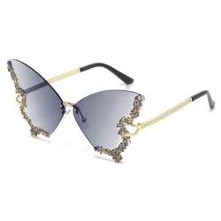 jileijar Schmetterlingsförmige randlose Sonnenbrille für Damen, großer Rahmen, übergroße Sonnenbrille, Outdoor-Reise, Marken-Brille, Sonnen-Designer, grau, Einheitsgröße von jileijar