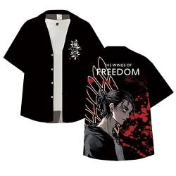 Anime Attack on Titan Einreihiges Hemd The Wings of Freedom Bedruckte Kurzarm-Shirt Eren Jaeger T-Shirt AOT Hawaii-Hemd von jiminhope