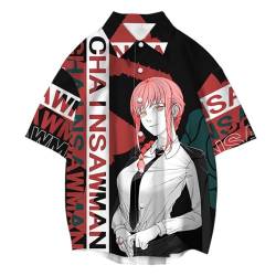 Anime Chainsaw Man Einreihiges Hemd Power Bedruckte Kurzarm-Shirt Makima T-Shirt Power Hawaii-Hemd von jiminhope