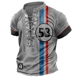 Vintage Herbie 53 T-Shirt Nummer 53 T-Shirt 3D gedruckt Retro Öse Laceup Henley Kragen Kurze Ärmel Tshirts von jiminhope
