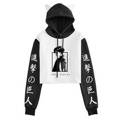 jiminhope Attack on Titan Hoodies Levi Ackerman Cosplay Kostüm Anime Print Pullover Casual Langarm Katze Ohr Sweatshirts Für Frauen Teenager Mädchen Croped Tops von jiminhope