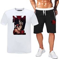 jiminhope Black Clover T-Shirt und Lounge Shorts Männer Bedruckte 2 Teilige Sets Anime Asta Cosplay Kostüm von jiminhope