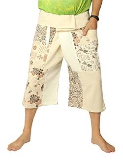 jing shop Herren Thai Fisherman Wickelhose kurz Patchwork - Beige - Kurze Schlauch von jing shop