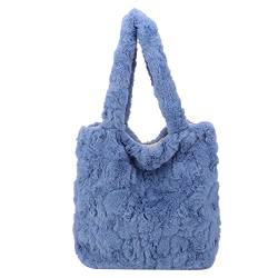 jingyuKJ Plüsch Flauschige Tragetasche Große Kapazität Plüsch Unterarmtasche Y2k Handtasche Flauschige Umhängetasche Blume Flauschige Taschen Frauen Mädchen für Herbst und Winter, B01-blau von jingyuKJ