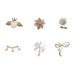 6 pieces Brooches set anti-exposure fixed pearl brooches pins for women dresses safety pins shirt sweater shawl brooch buttons scarf collar pin von jiujiutu