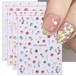 JMEOWIO 3D Nagelsticker Blume Nail Art Sticker Selbstklebend Nagelaufkleber 5D Stereoskopisch Frühlings Sommer Blumen Dekoration Nageldesign Zubehör 4 Blatt von jmeowio