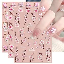 JMEOWIO 3D Nagelsticker Blume Nail Art Sticker Selbstklebend Nagelaufkleber 5D Stereoskopisch Frühlings Sommer Blumen Dekoration Nageldesign Zubehör 4 Blatt von jmeowio