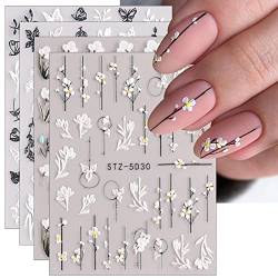 JMEOWIO 3D Nagelsticker Frühling Blume Nail Art Sticker Selbstklebend Nagelaufkleber 5D Stereoskopisch Buntes Sommer Blumen Dekoration Nageldesign Zubehör 4 Blatt von jmeowio