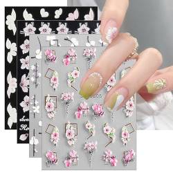 JMEOWIO 3D Nagelsticker Frühlings Blume Nail Art Sticker Selbstklebend Nagelaufkleber 5D Stereoskopisch Sommer Blumen Dekoration Nageldesign Zubehör 4 Blatt von jmeowio