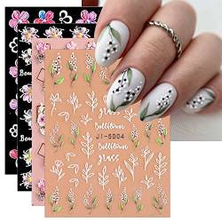 JMEOWIO 3D Nagelsticker Frühlings Blume Nail Art Sticker Selbstklebend Nagelaufkleber 5D Stereoskopisch Sommer Blumen Dekoration Nageldesign Zubehör 4 Blatt von jmeowio