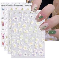 JMEOWIO 3D Nagelsticker Frühlings Schmetterling Nail Art Sticker Selbstklebend Nagelaufkleber 5D Stereoskopisch Sommer Blume Blumen Dekoration Nageldesign Zubehör 4 Blatt von jmeowio