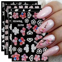 JMEOWIO 7 Blatt 3D Nagelsticker Blume Nail Art Sticker Selbstklebend Nagelaufkleber 5D Stereoskopisch Frühlings Sommer Blumen Dekoration Nageldesign Zubehör von jmeowio