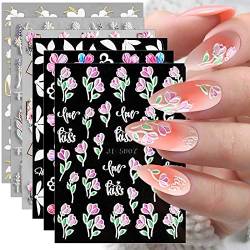 JMEOWIO 7 Blatt 3D Nagelsticker Frühling Blumen Nail Art Sticker Selbstklebend Nagelaufkleber 5D Stereoskopisch Buntes Sommer Blume Dekoration Nageldesign Zubehör von jmeowio