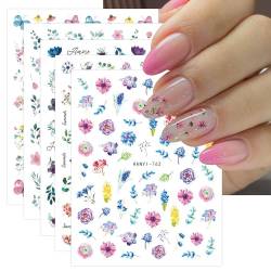 JMEOWIO Nagelsticker Blume 9 Blatt Nail Art Sticker Selbstklebend Nagelaufkleber Frühlings Sommer Blumen Dekoration Nageldesign Zubehör von jmeowio