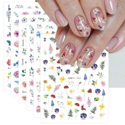 JMEOWIO Nagelsticker Blume Blätter 9 Blatt Nail Art Sticker Selbstklebend Nagelaufkleber Frühlings Sommer Blumen Dekoration Nageldesign Zubehör von jmeowio