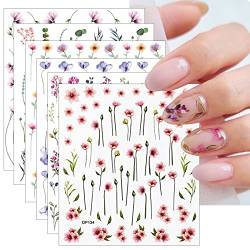 JMEOWIO Nagelsticker Frühling Blume 6 Blatt Nail Art Sticker Selbstklebend Nagelaufkleber Sommer Verlässt Blumen Dekoration Nageldesign Zubehör von jmeowio