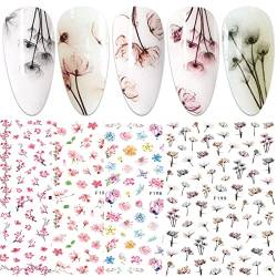 JMEOWIO Nagelsticker Frühling Blume 9 Blatt Nagelaufkleber Selbstklebend Rosa Blüte Nail Art Sticker Dekoration Nageldesign Zubehör von jmeowio