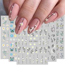 JMEOWIO Nagelsticker Frühlings Blume 10 Blatt Nail Art Sticker Selbstklebend Nagelaufkleber Bunte Sommer Blumen Dekoration Nageldesign Zubehör von jmeowio