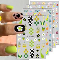 JMEOWIO Nagelsticker Frühlings Blume 10 Blatt Nail Art Sticker Selbstklebend Nagelaufkleber Bunte Sommer Blumen Dekoration Nageldesign Zubehör von jmeowio