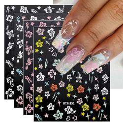 JMEOWIO Nagelsticker Frühlings Blume 9 Blatt Nail Art Sticker Selbstklebend Nagelaufkleber Bunte Sommer Blumen Dekoration Nageldesign Zubehör von jmeowio