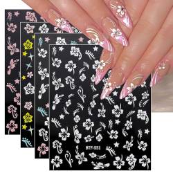 JMEOWIO Nagelsticker Frühlings Blume 9 Blatt Nail Art Sticker Selbstklebend Nagelaufkleber Bunte Sommer Blumen Dekoration Nageldesign Zubehör von jmeowio