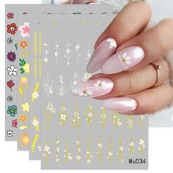 JMEOWIO Nagelsticker Frühlings Blume 9 Blatt Nail Art Sticker Selbstklebend Nagelaufkleber Bunte Sommer Blumen Dekoration Nageldesign Zubehör von jmeowio