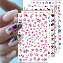 JMEOWIO Nagelsticker Frühlings Blume 9 Blatt Nail Art Sticker Selbstklebend Nagelaufkleber Buntes Sommer Blumen Dekoration Nageldesign Zubehör von jmeowio