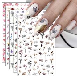 JMEOWIO Nagelsticker Frühlings Blume 9 Blatt Nail Art Sticker Selbstklebend Nagelaufkleber Buntes Sommer Blumen Dekoration Nageldesign Zubehör von jmeowio