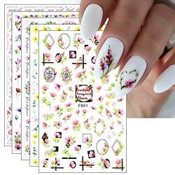 JMEOWIO Nagelsticker Frühlings Blume 9 Blatt Nail Art Sticker Selbstklebend Nagelaufkleber Buntes Sommer Blumen Dekoration Nageldesign Zubehör von jmeowio