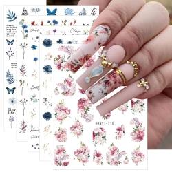 JMEOWIO Nagelsticker Frühlings Blume 9 Blatt Nail Art Sticker Selbstklebend Nagelaufkleber Sommer Blumen Dekoration Nageldesign Zubehör von jmeowio