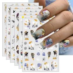 JMEOWIO Nagelsticker Glitzernde Frühlings Blume 10 Blatt Nail Art Sticker Selbstklebend Nagelaufkleber Bunte Sommer Blumen Dekoration Nageldesign Zubehör von jmeowio