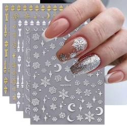 JMEOWIO Nagelsticker Mond Stern Sonne 12 Blatt Nail Art Sticker Selbstklebend Nagelaufkleber Schneeflocke Bunt Dekoration Nageldesign Zubehör von jmeowio