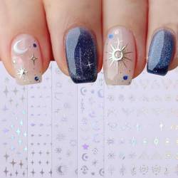 JMEOWIO Nagelsticker Mond Stern Sonne Herz 10 Blatt Nail Art Sticker Selbstklebend Nagelaufkleber Aurora Dekoration Nageldesign Zubehör von jmeowio