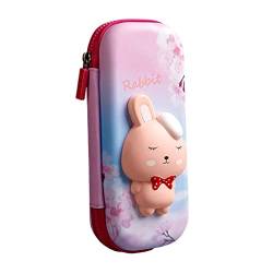 jojomis 3D-Dekompressions-Federmäppchen, mehrere Fächer, weiche Schulbedarf-Tasche für Kinder, rosa Kaninchen von jojomis