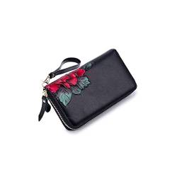 jonam Geldbörse für Damen Mode Rose Brieftasche Damen Lange Echtes Leder Kupplung Geldbörse Schmetterling Blume Muster Handtasche Reißverschluss Brieftaschen Rindsleder von jonam