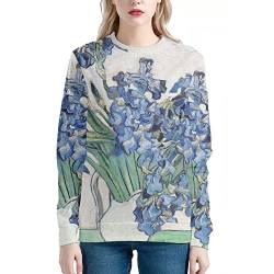 JooMeryer Damen Van Gogh Sternennacht 3D Gedruckt Rundhals Sweatshirts Pullover, Blau - Iris Blue, L von joo meryer