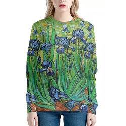 JooMeryer Damen Van Gogh Sternennacht 3D Gedruckt Rundhals Sweatshirts Pullover, iris, 3XL von joo meryer