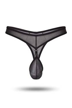 jowiha Herren Tanga String mit Clip Schwarz Weiß oder Rot Einheitsgröße passend für S, M, L, XL (Schwarz) von jowiha